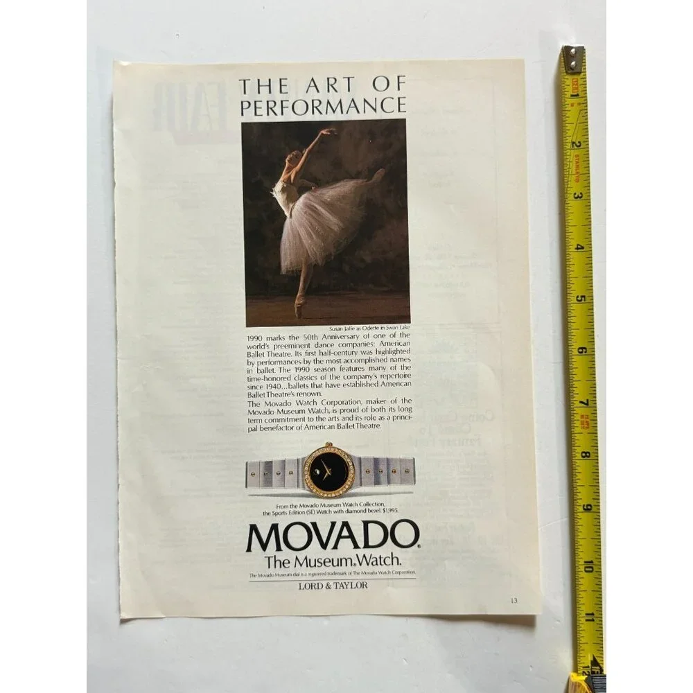 Vintage 1990 Movado Watch Ballerina Lord & Taylor Store Advertisement Print Ad